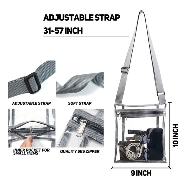 Adjustable Strap Clear Stadium Approved  Crossbody Bag Purse (Gray) - Picture 5 of 5